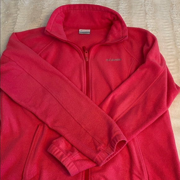 Columbia Pink Fleece Zip Jacket Size XL Front Zip Pockets Warm Adjustable Hem - Picture 1 of 8